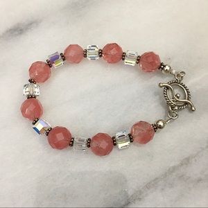 New Cherry Quartz & Swarovski Cube Crystal Bracelet
